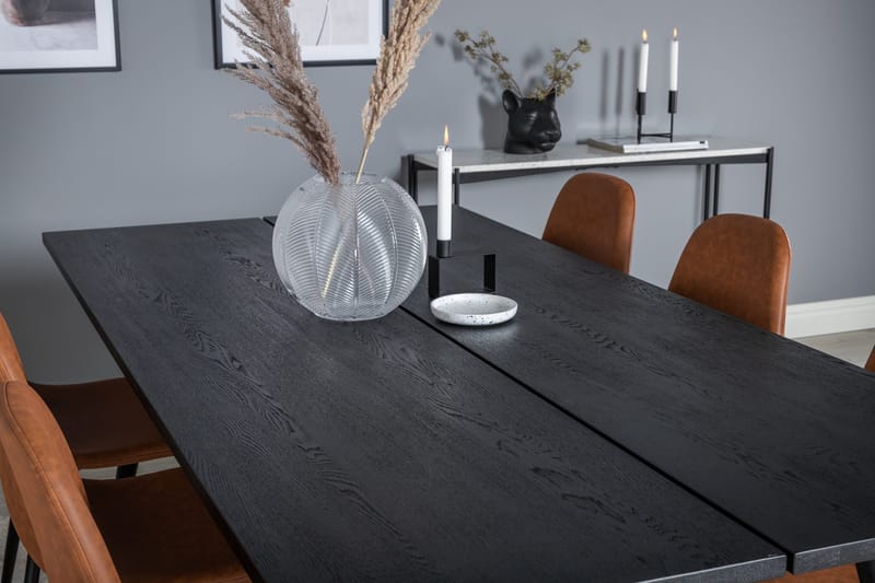 Ruokailuryhmä Venture Home Sleek-ruokailuryhmä, jatkettava, 195 cm, suorakaiteen muotoinen, 6 Polar-tuolia Musta/Ruskea - Huonekalut - Pöytä & ruokailuryhmä - Ruokailuryhmä