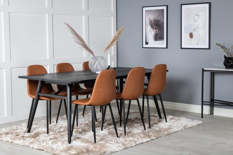 Ruokailuryhmä Venture Home Sleek-ruokailuryhmä, jatkettava, 195 cm, suorakaiteen muotoinen, 6 Polar-tuolia Musta/Ruskea - Huonekalut - Pöytä & ruokailuryhmä - Ruokailuryhmä