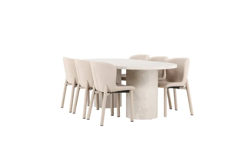 Ruokailuryhmä Venture Home Venture Home Narvik -ruokailuryhmä 100x200 cm beige, 6 kpl Astoria-tuoleja, beige Beige - Huonekalut - Pöytä & ruokailuryhmä - Ruokailuryhmä