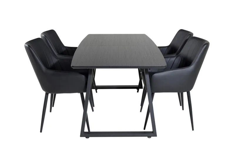 Ruokailuryhmä Venture Home Zarzosa-jatkettava ruokailuryhmä 160 cm, suorakulmainen, 4 Caspien-tuolilla Musta, undefined