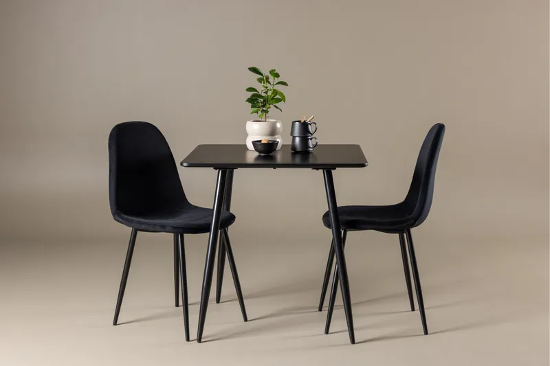 Ruokailuryhmä Venture Home Polar-ruokailuryhmä 75 cm, neliö, 2 Polar-tuolilla Musta/Musta/Musta - Huonekalut - Pöytä & ruokailuryhmä - Ruokailuryhmä