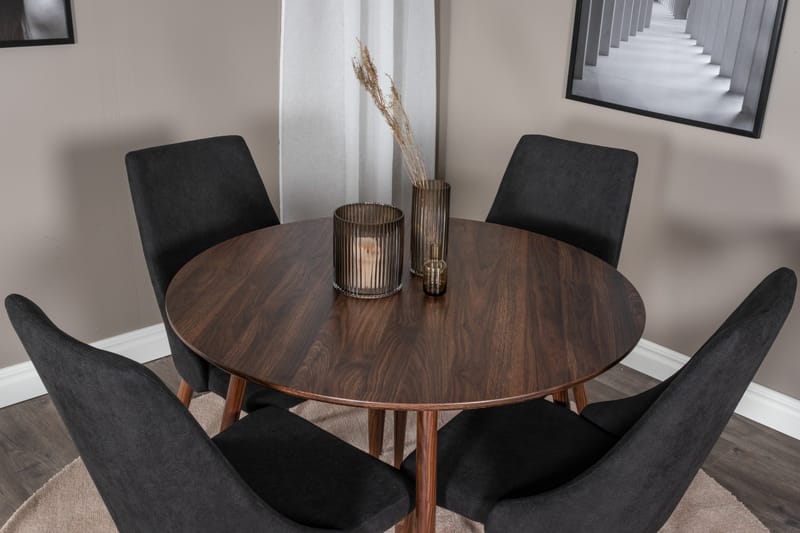 Ruokailuryhmä Venture Home Plaza-ruokailuryhmä 100 cm, pyöreä, 4 Leone-tuolia Musta/Luonnonväri - Huonekalut - Pöytä & ruokailuryhmä - Ruokailuryhmä