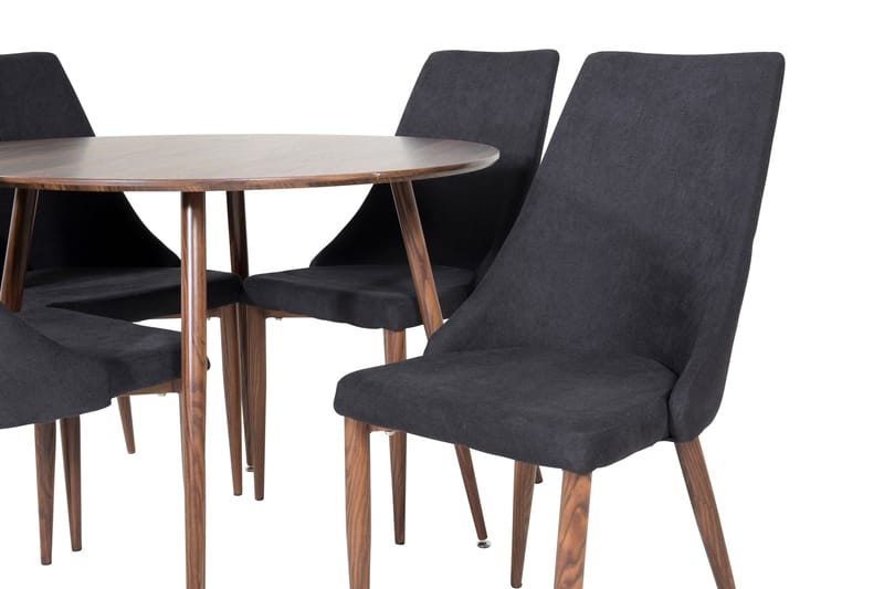 Ruokailuryhmä Venture Home Plaza-ruokailuryhmä 100 cm, pyöreä, 4 Leone-tuolia Musta/Luonnonväri - Huonekalut - Pöytä & ruokailuryhmä - Ruokailuryhmä