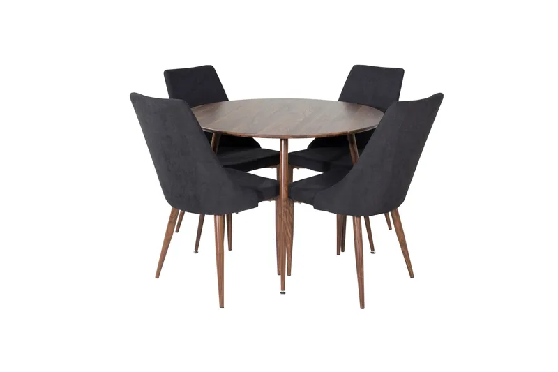 Ruokailuryhmä Venture Home Plaza-ruokailuryhmä 100 cm, pyöreä, 4 Leone-tuolia Musta/Luonnonväri, undefined
