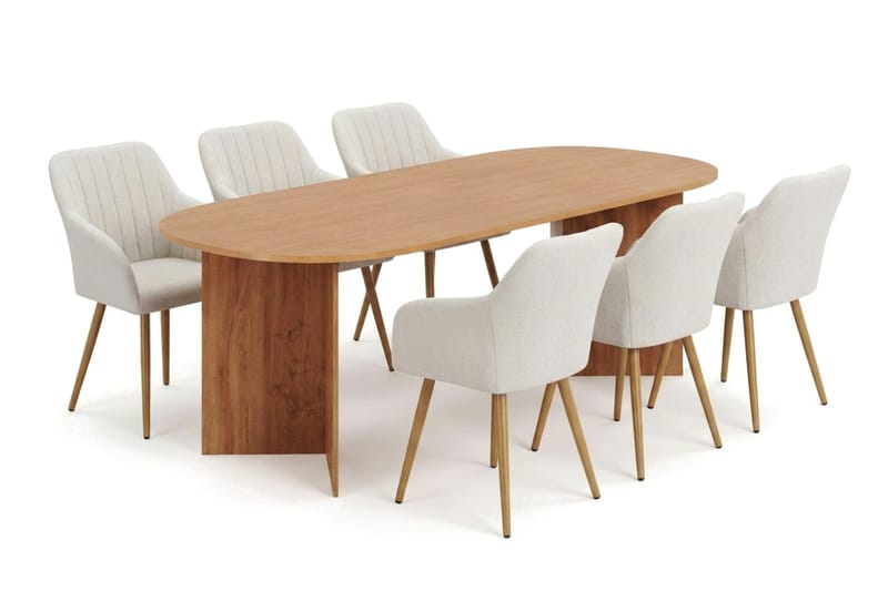Vera-ruokailuryhmä, suorakaiteen muotoinen 220 cm, tammi, 6 Filippa-ruokatuolia, Tammi