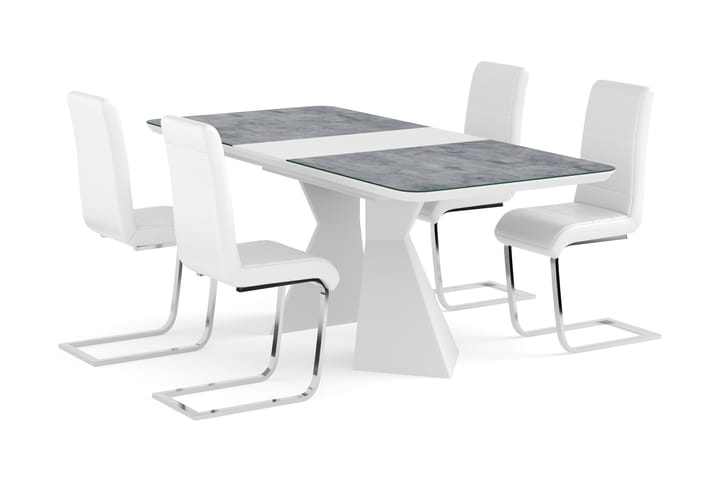 Xia Jatkettava Ruokapöytä 160 cm Lasi 4 Cibus tuolia - Ruokailuryhmä