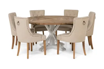 Ruokailuryhmä Yorkshire 150 cm Pyöreä 6 Ophelia tuolia - Vintage Luonnonväri/Valk/Beige - Huonekalut - Pöytä & ruokailuryhmä - Ruokailuryhmä