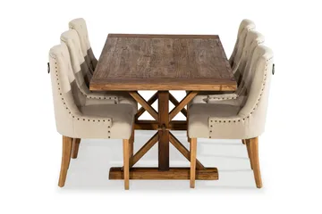 Ruokailuryhmä Yorkshire 200 cm Jatkettava 6 Ophelia tuolia - Luonnonväri/Beige - Huonekalut - Pöytä & ruokailuryhmä - Ruokailuryhmä
