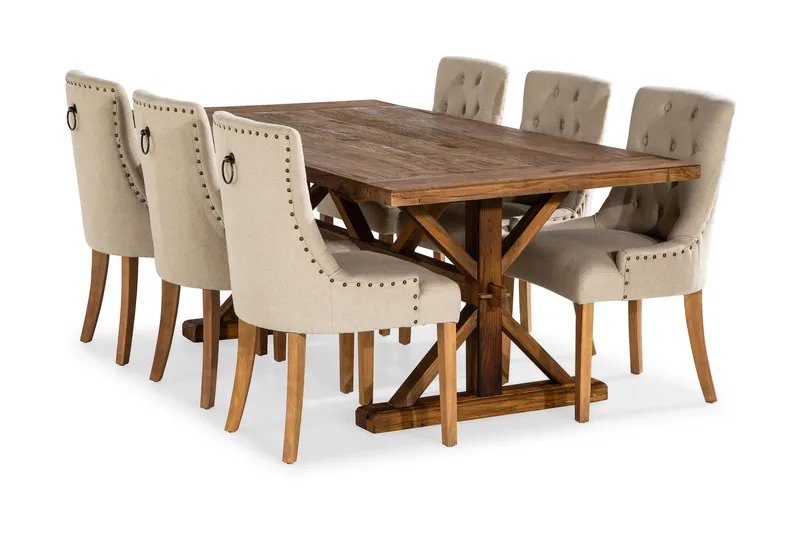 Ruokailuryhmä Yorkshire 200 cm Jatkettava 6 Ophelia tuolia, Luonnonväri/Beige