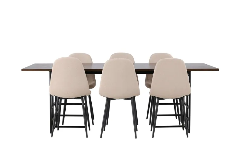 Ruokailuryhmä Ystad 220 cm Suorakulmainen 6 Polar Tuolia, Beige