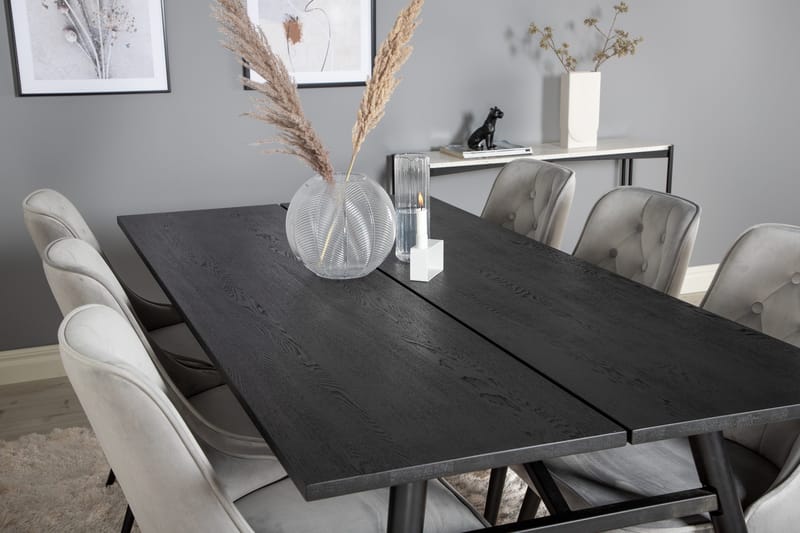 Zenazmi Matbord 195 cm med 6 st Valera Lyx Sammetstol Venture Home Black/Grey - Huonekalut - Pöytä & ruokailuryhmä - Ruokailuryhmä