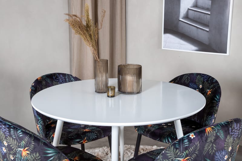 Ruokailuryhmä Plaza 100 cm Pyöreä 4 Velvet Tuolia - Musta - Huonekalut - Pöytä & ruokailuryhmä - Ruokailuryhmä