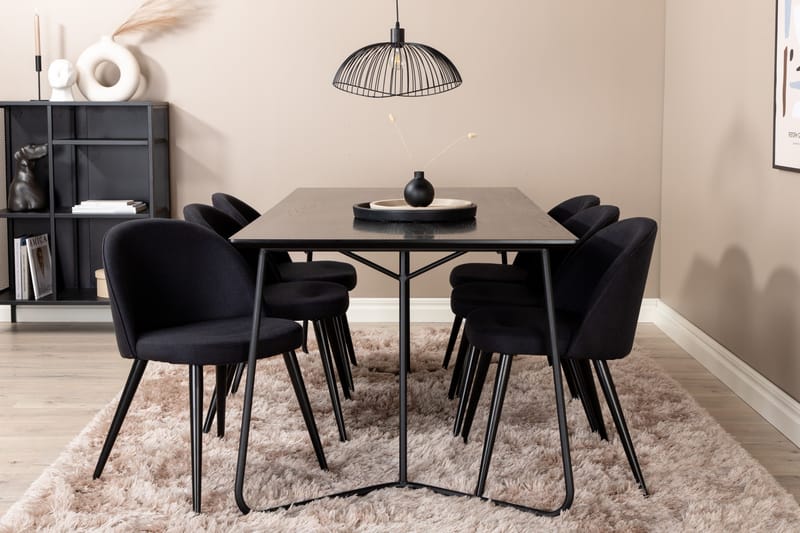 Ruokailuryhmä Petra 190 cm Suorakulmainen 6 Velvet Tuolia - Musta - Huonekalut - Pöytä & ruokailuryhmä - Ruokailuryhmä