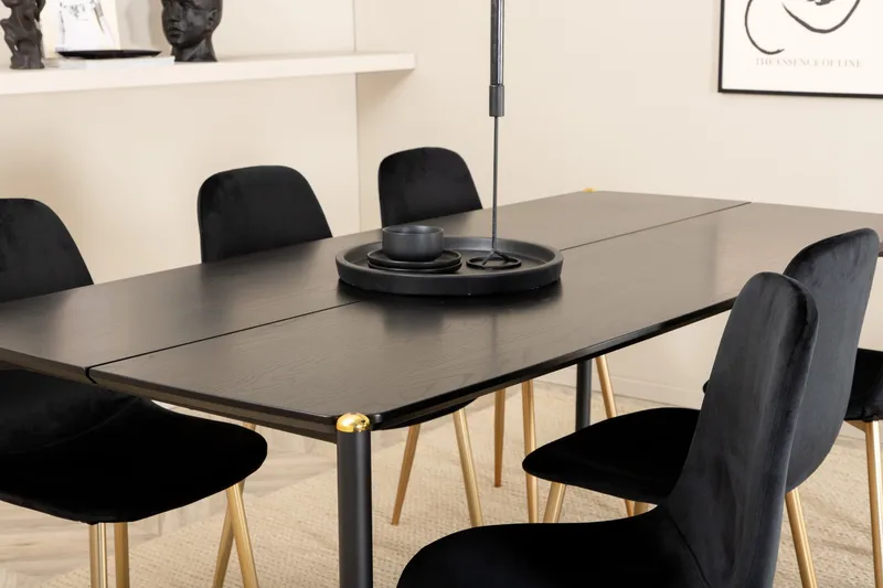 Ruokailuryhmä Pelle 190 cm Suorakulmainen 6 Polar Tuolia - Musta/Kulta - Huonekalut - Pöytä & ruokailuryhmä - Ruokailuryhmä