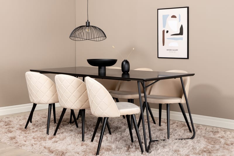 Ruokailuryhmä Petra 190 cm Suorakulmainen 6 Velvet Tuolia - Musta - Huonekalut - Pöytä & ruokailuryhmä - Ruokailuryhmä