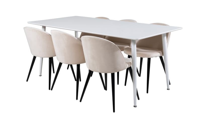 Ruokailuryhmä Polar 180 cm Suorakulmainen 6 Velvet Tuolia - Beige - Huonekalut - Pöytä & ruokailuryhmä - Ruokailuryhmä