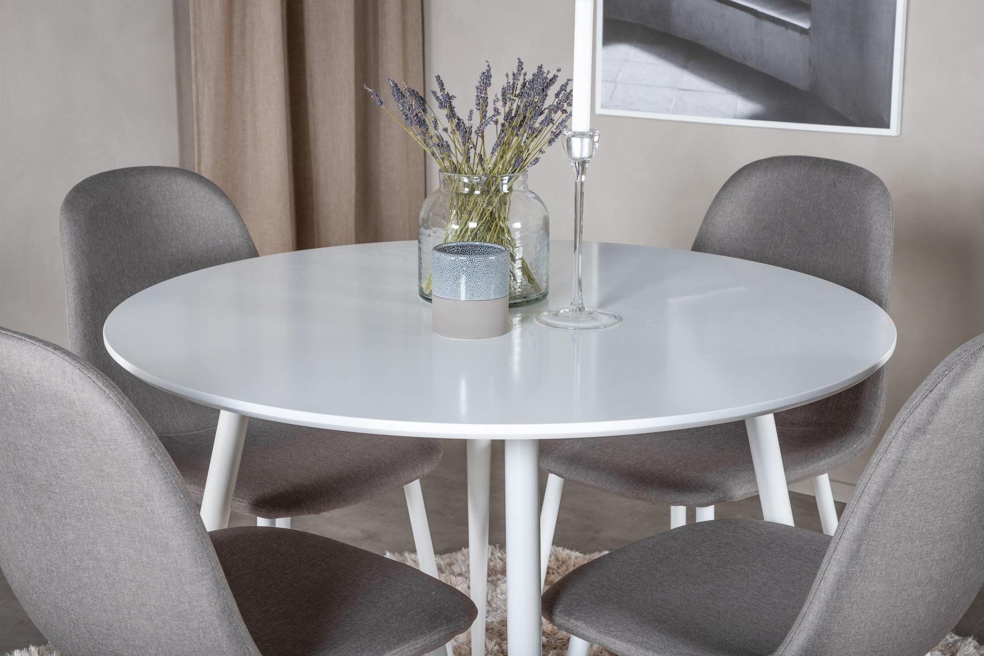 Ruokailuryhmä Plaza 100 cm Pyöreä 4 Polar Tuolia - Harmaa - Huonekalut - Pöytä & ruokailuryhmä - Ruokailuryhmä