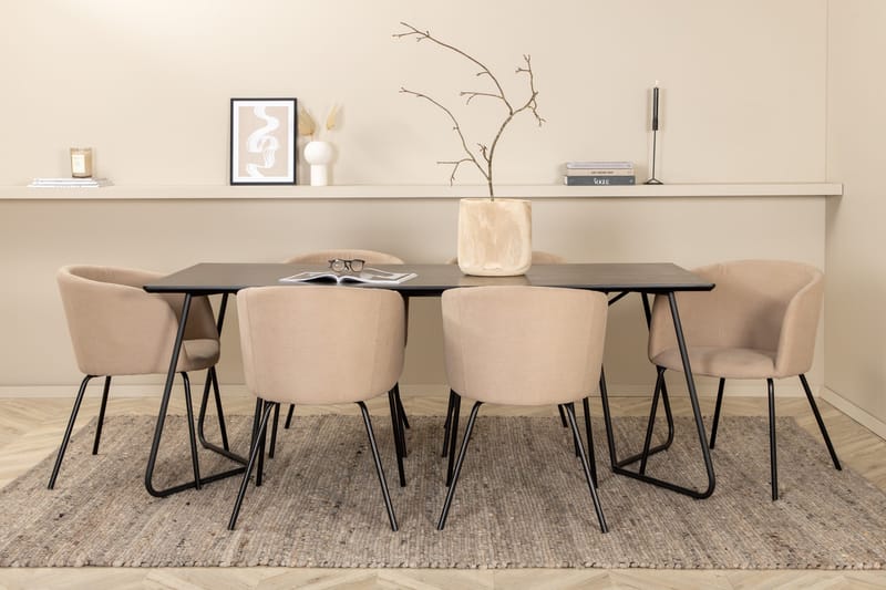 Ruokailuryhmä Petra 190 cm Suorakulmainen 6 Berit Tuolia - Beige - Huonekalut - Pöytä & ruokailuryhmä - Ruokailuryhmä