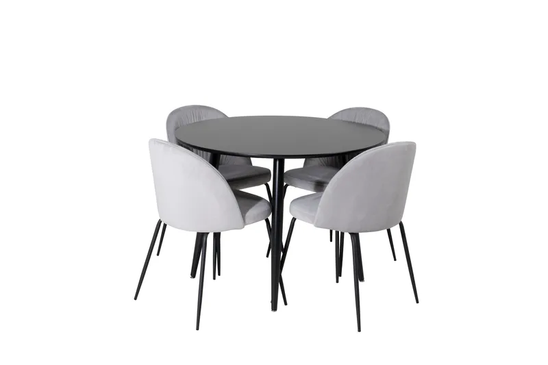 Ruokailuryhmä Plaza 100 cm Pyöreä 4 Wrinkles Tuolia, Musta