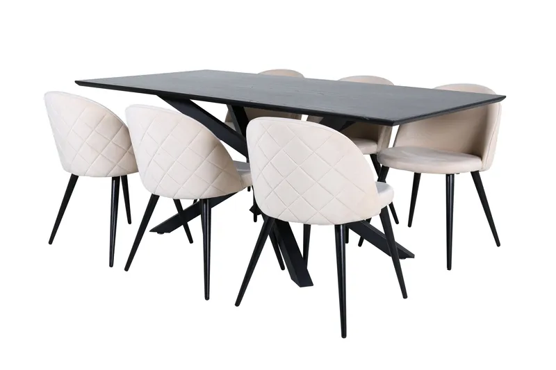 Ruokailuryhmä Piazza 180 cm Suorakulmainen 6 Velvet Tuolia, Beige