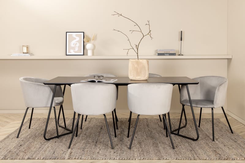 Ruokailuryhmä Petra 190 cm Suorakulmainen 6 Berit Tuolia - Musta - Huonekalut - Pöytä & ruokailuryhmä - Ruokailuryhmä