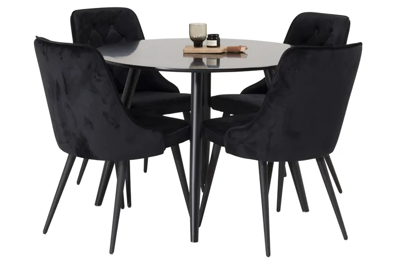 Ruokailuryhmä Plaza 100 cm Pyöreä 4 Velvet Tuolia, Musta