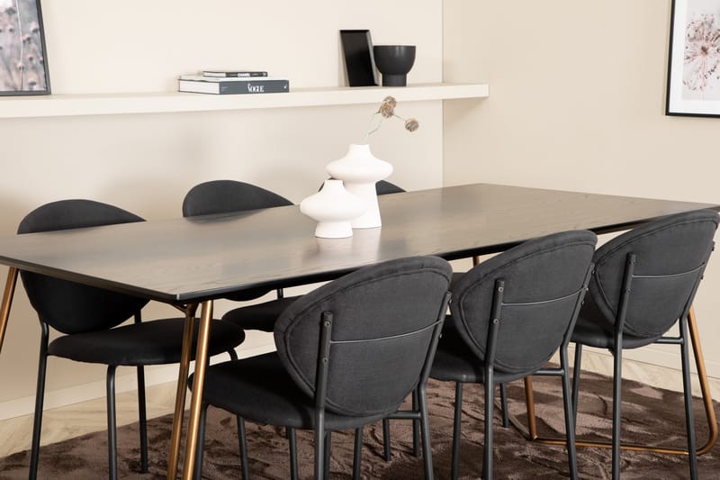 Ruokailuryhmä Petra 190 cm Suorakulmainen 6 Vault Tuolia - Musta - Huonekalut - Pöytä & ruokailuryhmä - Ruokailuryhmä