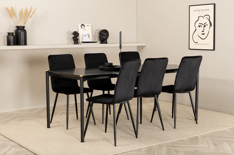 Ruokailuryhmä Pelle 190 cm Suorakulmainen 6 Windu Lyx Tuolia - Musta - Huonekalut - Pöytä & ruokailuryhmä - Ruokailuryhmä