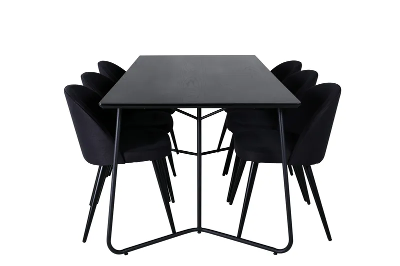 Ruokailuryhmä Petra 190 cm Suorakulmainen 6 Velvet Tuolia, Musta