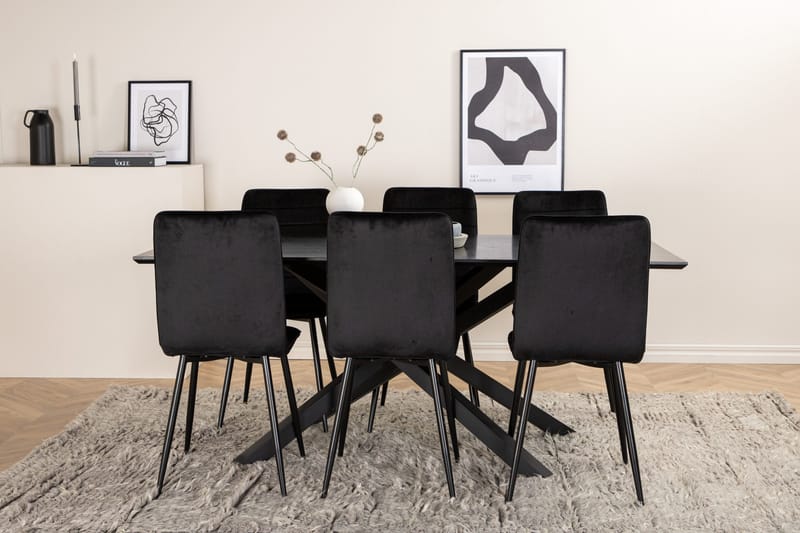 Ruokailuryhmä Piazza 180 cm Suorakulmainen 6 Windu Lyx Tuolia - Musta - Huonekalut - Pöytä & ruokailuryhmä - Ruokailuryhmä