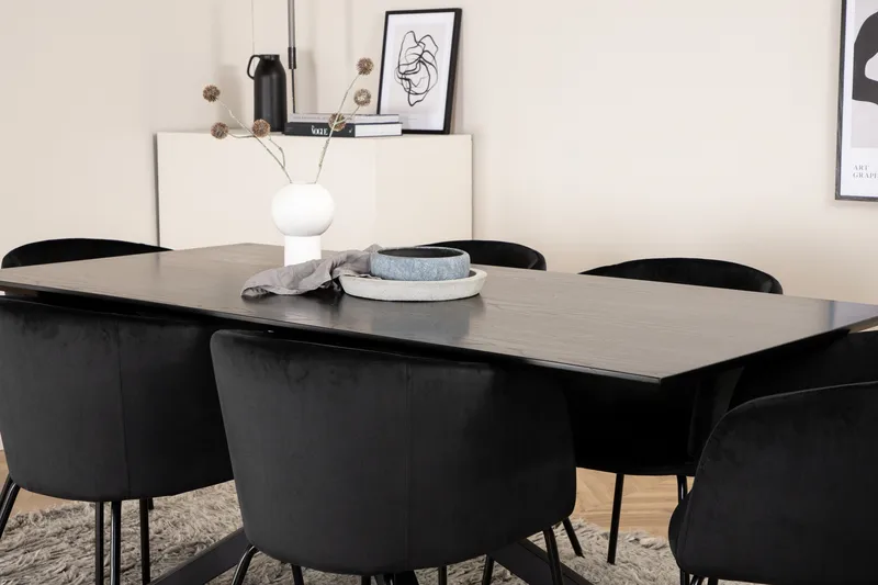 Ruokailuryhmä Piazza 180 cm Suorakulmainen 6 Berit Tuolia - Musta - Huonekalut - Pöytä & ruokailuryhmä - Ruokailuryhmä