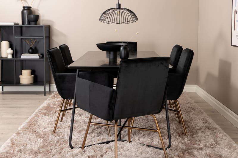 Ruokailuryhmä Petra 190 cm Suorakulmainen 6 Petra Tuolia - Musta - Huonekalut - Pöytä & ruokailuryhmä - Ruokailuryhmä