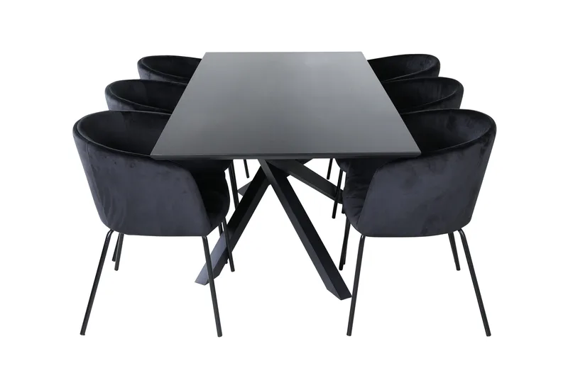 Ruokailuryhmä Piazza 180 cm Suorakulmainen 6 Berit Tuolia - Musta - Huonekalut - Pöytä & ruokailuryhmä - Ruokailuryhmä