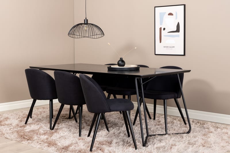 Ruokailuryhmä Petra 190 cm Suorakulmainen 6 Velvet Tuolia - Musta - Huonekalut - Pöytä & ruokailuryhmä - Ruokailuryhmä
