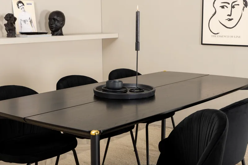 Ruokailuryhmä Pelle 190 cm Suorakulmainen 6 Wrinkles Tuolia - Musta - Huonekalut - Pöytä & ruokailuryhmä - Ruokailuryhmä