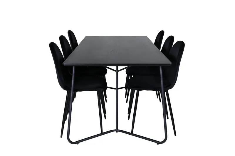 Ruokailuryhmä Petra 190 cm Suorakulmainen 6 Polar Tuolia, Musta