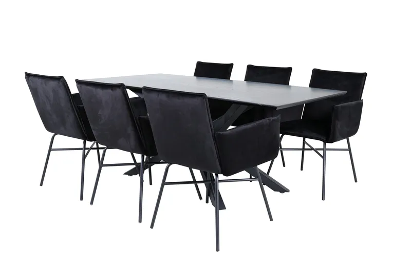 Ruokailuryhmä Piazza 180 cm Suorakulmainen 6 Petra Tuolia, Musta