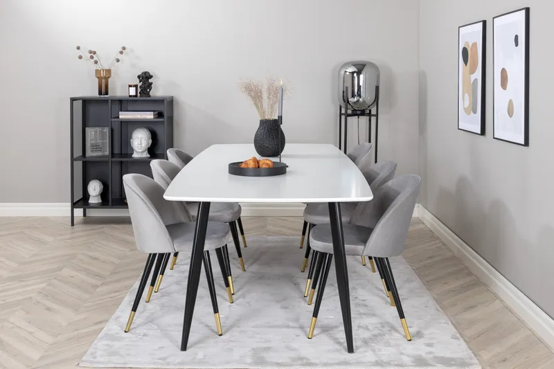 Ruokailuryhmä Polar 240 cm Suorakulmainen 6 Velvet Tuolia, Musta/Kulta