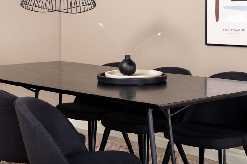 Ruokailuryhmä Petra 190 cm Suorakulmainen 6 Velvet Tuolia - Musta - Huonekalut - Pöytä & ruokailuryhmä - Ruokailuryhmä