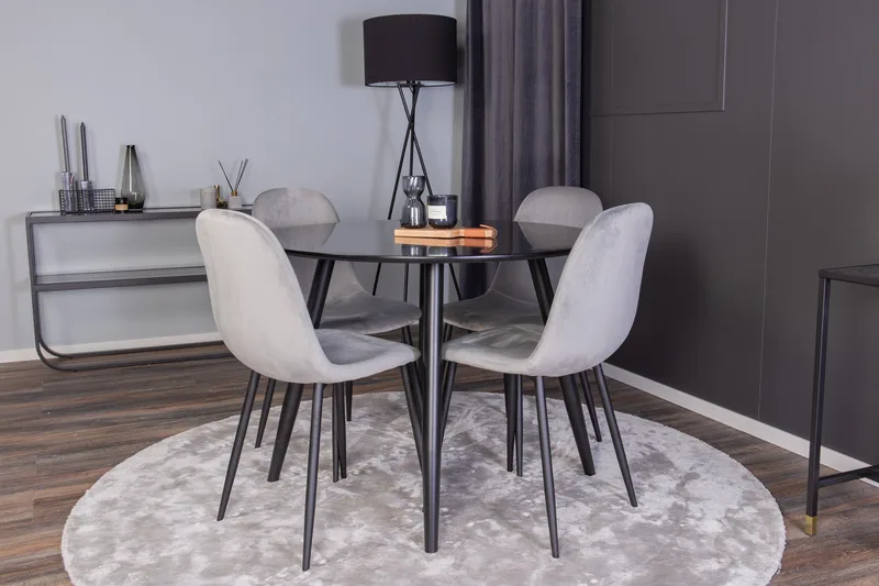 Ruokailuryhmä Plaza 100 cm Pyöreä 4 Polar Tuolia - Musta - Huonekalut - Pöytä & ruokailuryhmä - Ruokailuryhmä