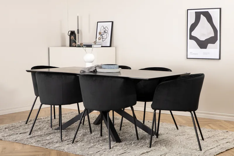 Ruokailuryhmä Piazza 180 cm Suorakulmainen 6 Berit Tuolia - Musta - Huonekalut - Pöytä & ruokailuryhmä - Ruokailuryhmä