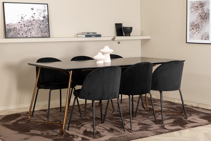 Ruokailuryhmä Petra 190 cm Suorakulmainen 6 Wrinkles Tuolia - Musta - Huonekalut - Pöytä & ruokailuryhmä - Ruokailuryhmä