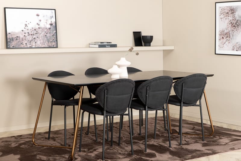 Ruokailuryhmä Petra 190 cm Suorakulmainen 6 Vault Tuolia - Musta - Huonekalut - Pöytä & ruokailuryhmä - Ruokailuryhmä