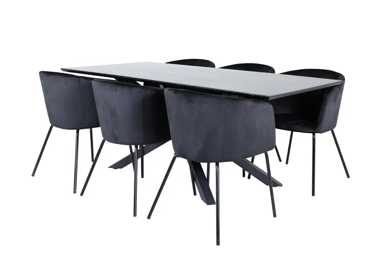 Ruokailuryhmä Piazza 180 cm Suorakulmainen 6 Berit Tuolia, Musta