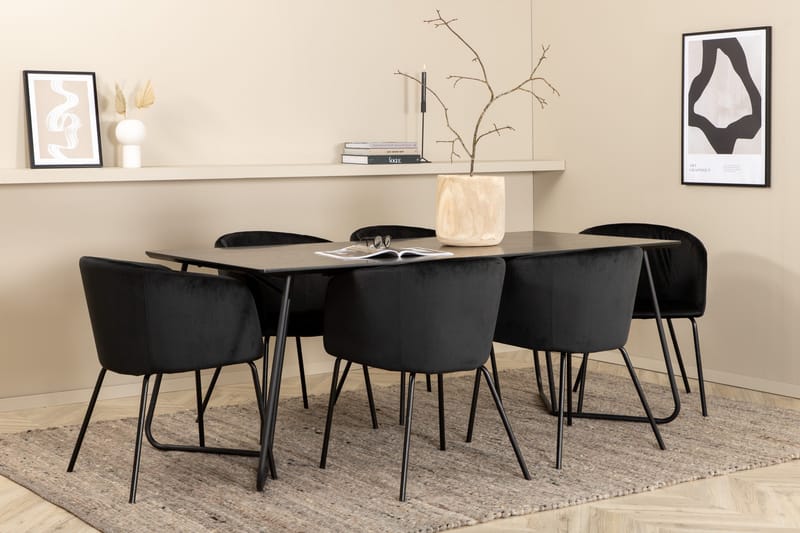 Ruokailuryhmä Petra 190 cm Suorakulmainen 6 Berit Tuolia - Musta - Huonekalut - Pöytä & ruokailuryhmä - Ruokailuryhmä