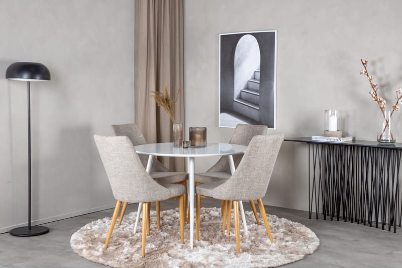 Ruokailuryhmä Plaza 100 cm Pyöreä 4 Leone Tuolia - Vaaleanharmaa - Huonekalut - Pöytä & ruokailuryhmä - Ruokailuryhmä