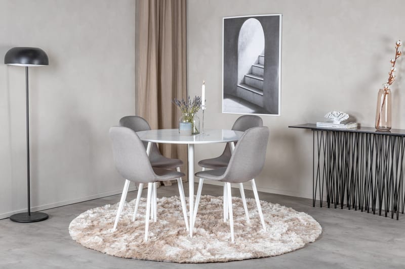 Ruokailuryhmä Plaza 100 cm Pyöreä 4 Polar Tuolia - Harmaa - Huonekalut - Pöytä & ruokailuryhmä - Ruokailuryhmä