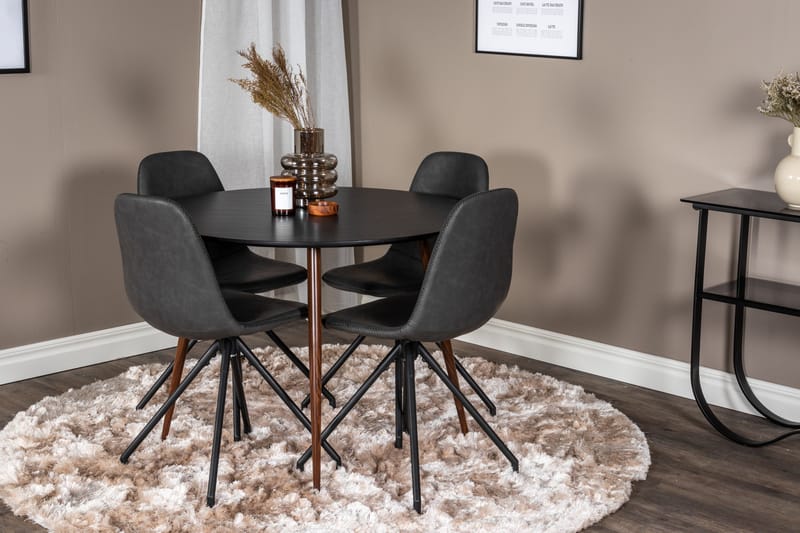 Ruokailuryhmä Plaza 100 cm Pyöreä 4 Polar Tuolia - Musta - Huonekalut - Pöytä & ruokailuryhmä - Ruokailuryhmä