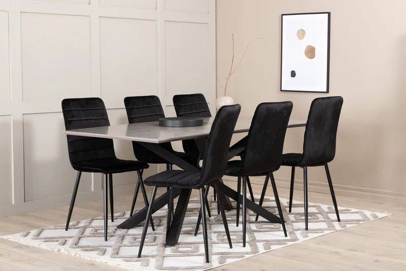 Ruokailuryhmä Piazza 180 cm Suorakulmainen 6 Windu Lyx Tuolia - Musta - Huonekalut - Pöytä & ruokailuryhmä - Ruokailuryhmä