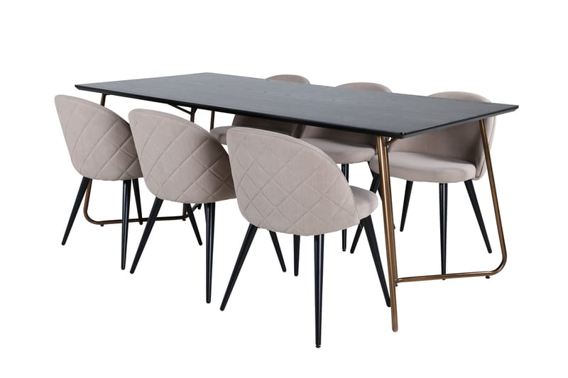 Ruokailuryhmä Petra 190 cm Suorakulmainen 6 Velvet Tuolia - Beige - Huonekalut - Pöytä & ruokailuryhmä - Ruokailuryhmä